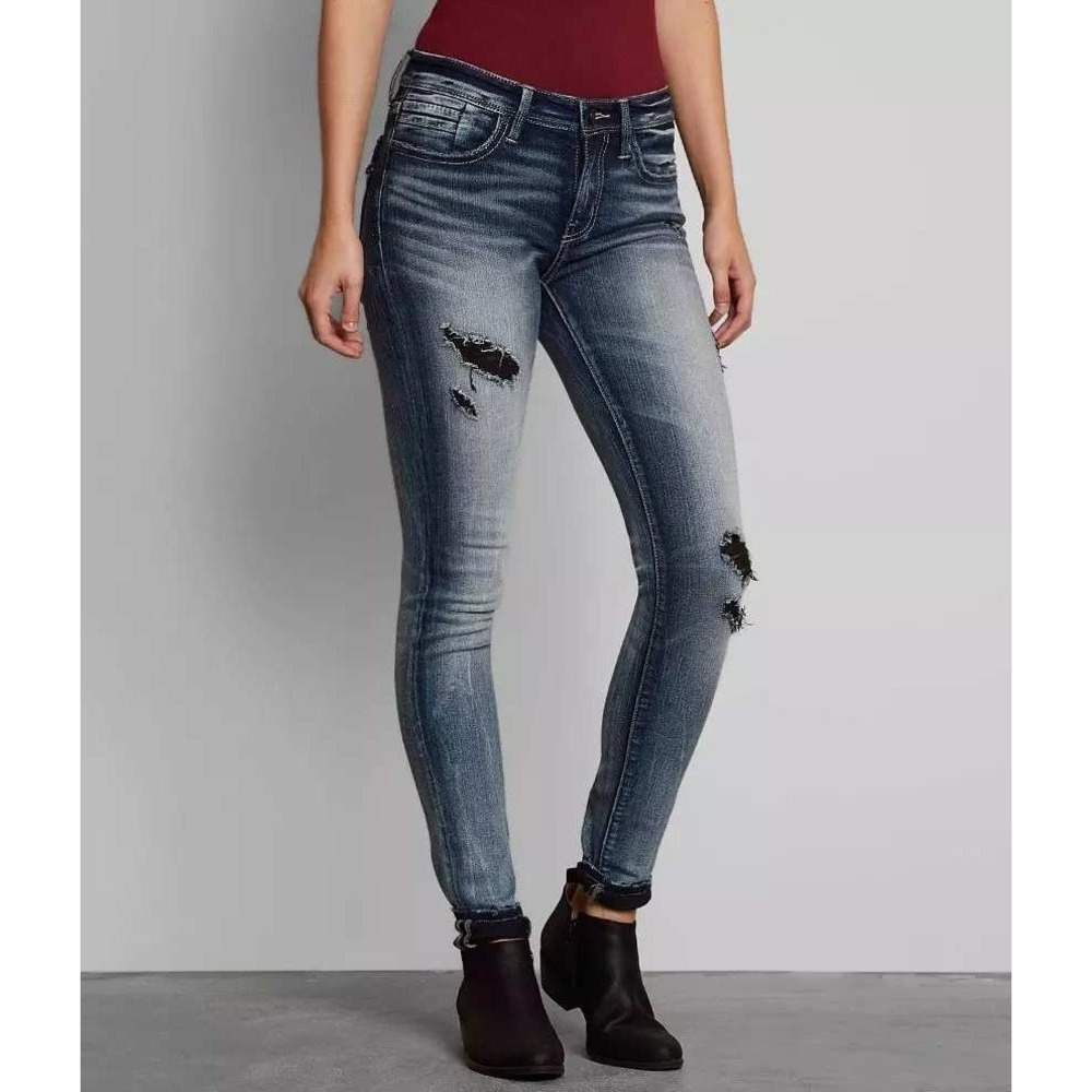 Fit No. 53 Skinny Stretch Jean Buckle‎ Black Blue Denim Womens Jeans Size 27x32